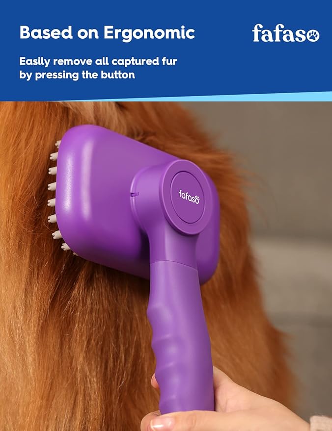 Pet Grooming Brush - Versatile for Bathing, Grooming, and Massaging Short and Long Hair Dogs, Cats, Rabbits (Purple)