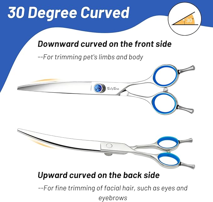 Curved Dog Scissors for Grooming,8in VG10 Steel Dog Grooming Scissors,30 Degree Bend,Sharp Blade with CNC Screw and Round Blunt Tip,Professional Pet Grooming Shears for Medium Large Dogs Cats Groomer
