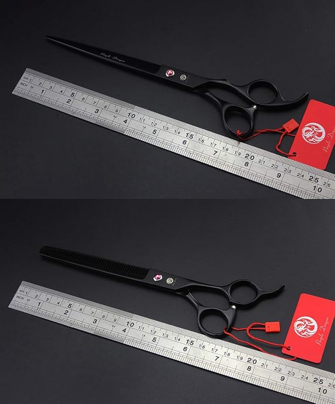 Purple Dragon 8.0 inch Black Professional Pet Grooming Scissors,Dog Straight Shear, Thinning/Blending Scissor & Curved Shear with Bag (Black)