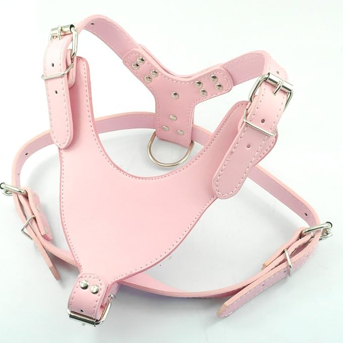 Dogs Kingdom 26"-34" Soft Leather Dog Harness Large for Pit Bull, Boxer, Bull Terrier Pink
