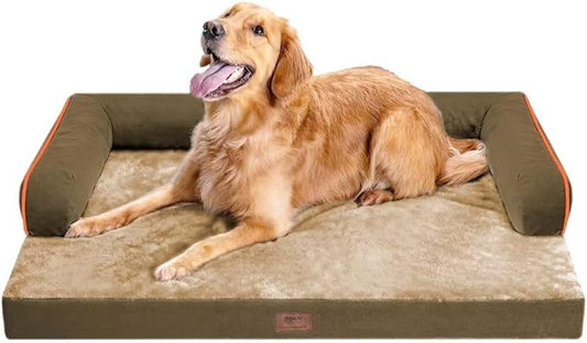 Large Dog Bed Orthopedic Washable: Extra Brown Large Big Dog Bed with Removable Bolster & Memory Foam Couch Sofa - Waterproof Washable with Cover