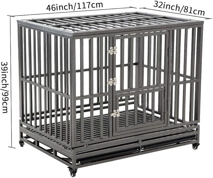 LUCKUP Heavy Duty Dog Cage Metal Kennel and Crate for Medium and Large Dogs, Pet Playpen with Four Wheels,Easy to Install,46 inch,Black … …