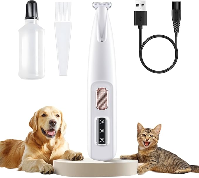 Paw Trimmer for Dogs Electric Upgraded, Pet Paw Trimmer with LED Light Waterproof, Cordless Low Noise Pet Hair Clipper Rechargeable, Small Grooming Shaver for Cats Eyes Face Ears Feet Rump Around Hair