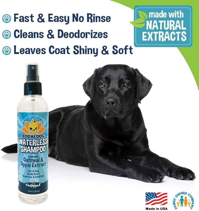 Bodhi Dog Waterless Shampoo - Natural Dry Shampoo for Dogs & Cats - Neutralizes Pet Odor - No Rinse Required - Made of Natural Extracts - Safe for Sensitive Skin - Oatmeal & Apple (8 Fl Oz)