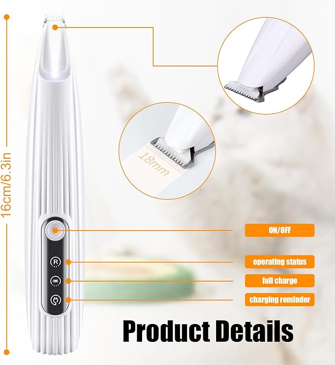 Upgraded Pet Micro Precision Trimmer, New Rechargeable Low Noise Wireless Dog Paw Trimmer, Trimmer with LED Light for Paw Hair, Ears, Face, HIPS & Eyes Grooming Instruments for Cats & Dogs