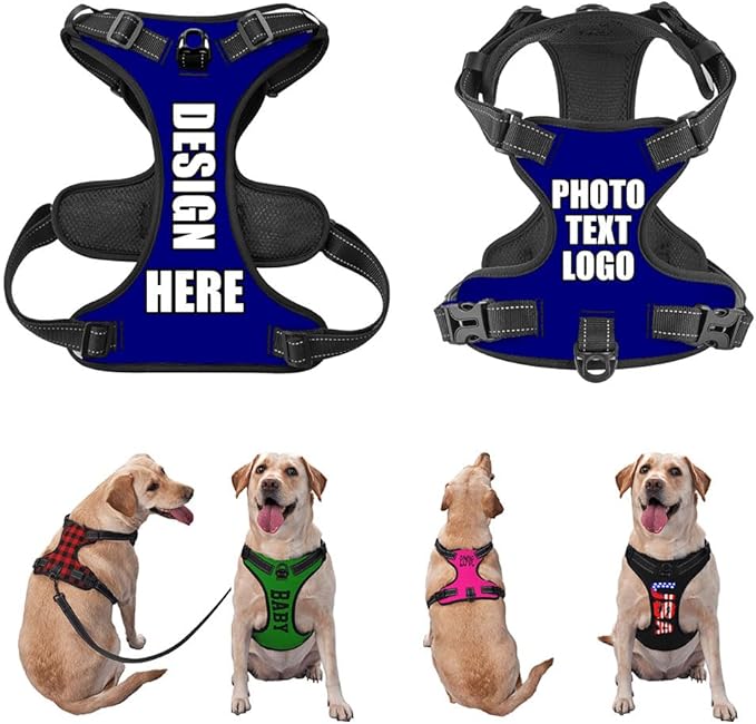 Custom Pet Traction Chest Harness for Training Walking with No Pulling Tugging Choking Pressure, Customized Comfy Dog Chest Harness, Reflective Pet Harnesses Customization, PureNavy, M