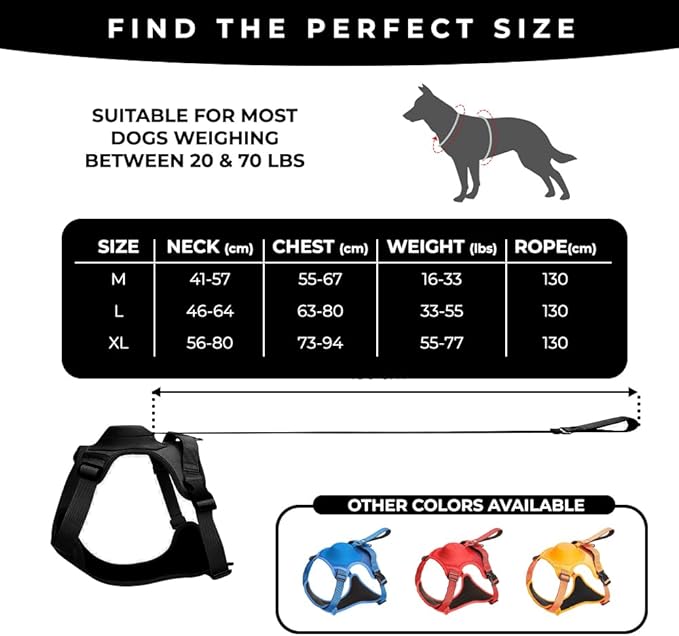 H C USA No Pull Dog Harness with Dog Leash Retractable – Adjustable Dog Harness for Large Dogs with Integrated Leash - Dog Harness and Leash Set with Anti Slip Soft Handle – Comfortable and Safe