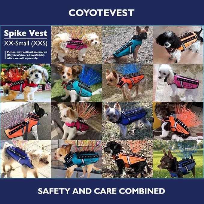 CoyoteVest SpikeVest Dog Harness Vest for Small Dogs, Reflective Dog Vest with Spikes to Shield Your pet from Coyotes, Raptor and Animal Attacks, Anti Hawk Vest, Made in USA (XXS-Yellow)