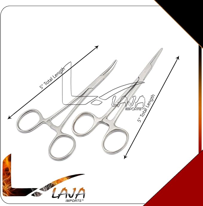 Hemostat Forceps, Stainless Steel Ear Scissors For, Ear Hair Clamp Scissors Tools, Straight And Bent, 5-Inch for Educational Use