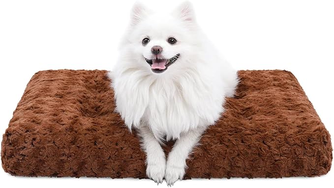 KSIIA Washable Dog Bed Deluxe Plush Dog Crate Beds Comfy Kennel Pad Anti-Slip Pet Sleeping Mat for Large, Jumbo, Medium, Small Dogs Breeds, 29" x 21", Brown