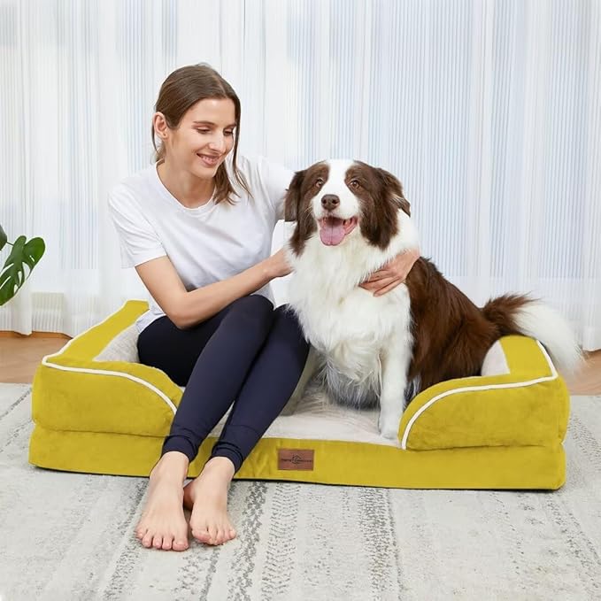 Waterproof Dog Beds Large Sized Dogs, Large Dog Beds Orthopedic Foam, Comfy Pet Bed Sofa with Washable Removable Cover & Non-Slip Bottom(Large,Spicy Mustard)