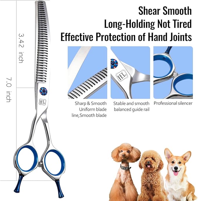 Dog Grooming Scissors: Left Handed 7 inch Professional Pet Shears Made Of Japanese 440C Advanced Stainless Steel for Dogs Cats and Other Pets