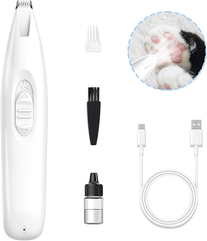 KIKETECH LED Dog Paw Trimmer - Cordless, Low Noise Dog Clippers for Grooming, Rechargeable Small Area Shaver for Dog Clippers Cats, SnowWhite