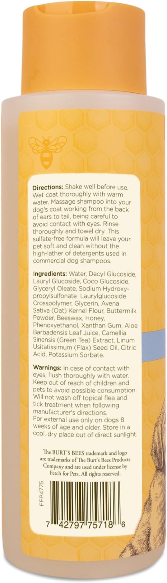 Burt's Bees for Pets Tearless Puppy Shampoo with Buttermilk, 95% Natural Origin Formulas, Shampoo for Puppies - Gentle Dog and Puppy Shampoo Tear Free, Best Puppy Shampoo Tearless, 16 oz