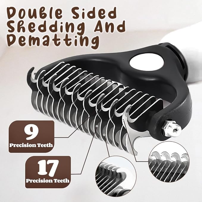 Self-Cleaning Slicker Brush, 5PCS Dog Grooming Kit, Double Sided Undercoat Rake Shedding Comb Pet Hair Remover for Cats & Dogs, Pet Nail Clipper with Nail File, Dog Bath Brush (White, 5PCS)