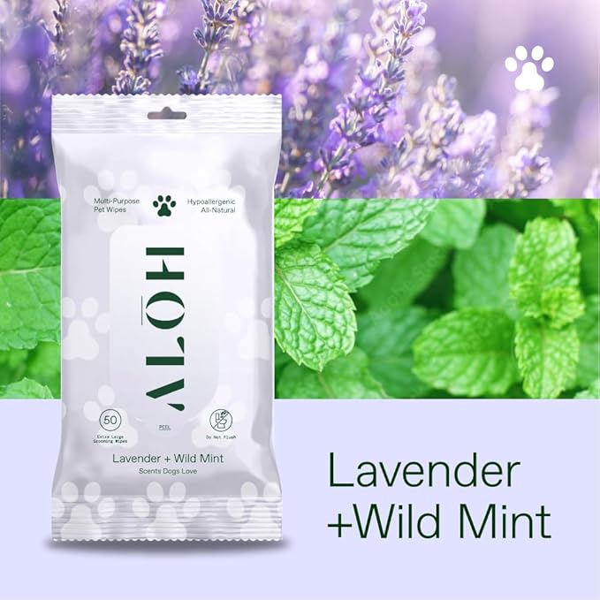 ALŌH Hypoallergenic | All-Natural | Multi-Purpose Pet Wipes. Lavender + Wild Mint 50ct Wipes