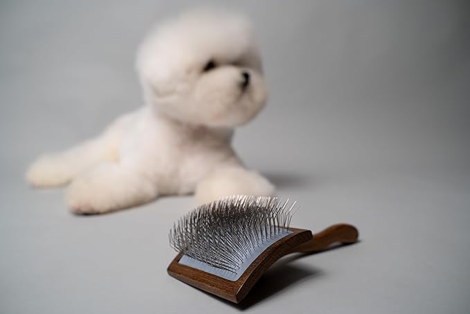 TAURO PRO LINE Wooden Dog Brush for Detangle Long and Short Hair, Wooden Soft Massage Brush for Grooming Haired Dogs and Cats, Flexible Cushion and Non-Slip Grip, Oval, 7.84 x 3.93 inch, Brown