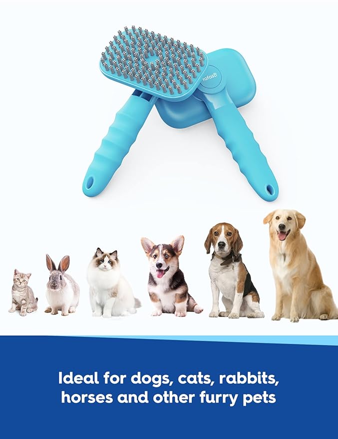 Pet Grooming Brush for Dogs and Cats, Versatile Bathing and Massaging Brush for Short and Long Hair Pets (Sky Blue)