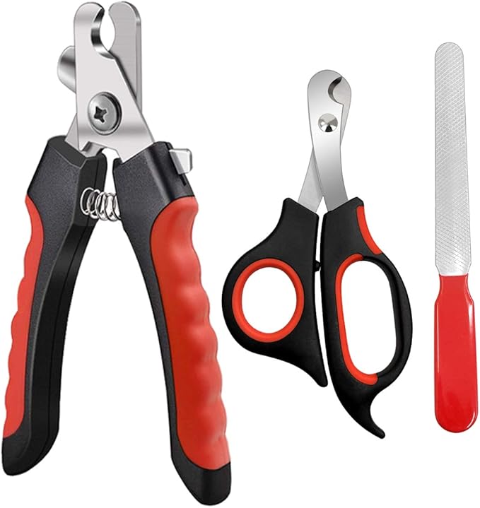 Pet Nail Clippers and Trimmers Set Safety Guard to Avoid Over Cutting Razor Sharp Blades Grooming Tool for All Small Large Dog Cat Red