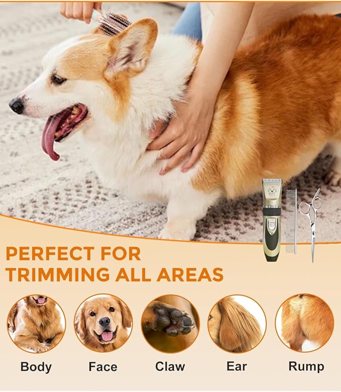 Dog Clippers for Grooming Cat Clippers Low Noise, Rechargeable, Cordless, Pet Shaver for Matted Hair, Quiet Animal Trimmer Pet Hair Thick Coats, for Dogs, Cats, Rabbits and Other Pets
