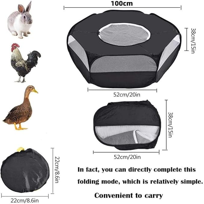 Small Animals Playpen, Breathable & Waterproof Pet Playpen Cage Tent with Zippered Cover Outdoor/Indoor Portable Fence Tent for Puppy/Kitten/Rabbits/Hamster/Chinchillas/Guinea Pig (Black)