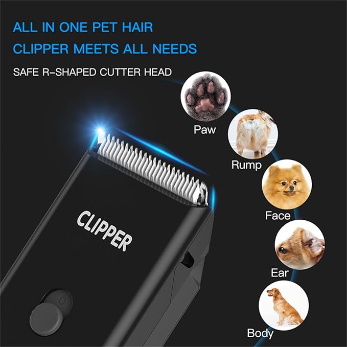 2-in-1 Professional Dog Grooming Kit - Low Noise, Waterproof, USB Rechargeable, and Safe Ceramic Blade - Gift for Dogs and Cats (Black)