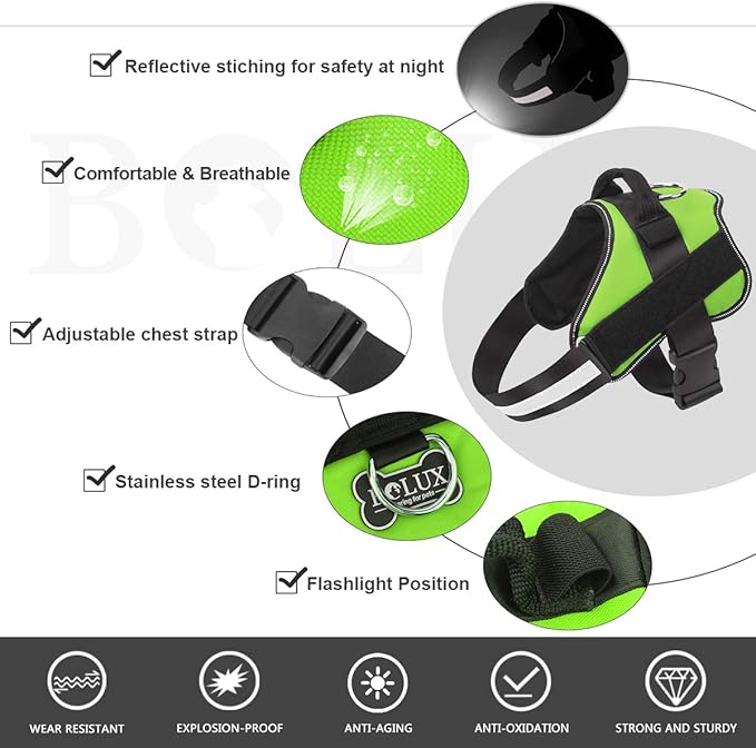 Bolux Dog Harness, No-Pull Reflective Dog Vest, Breathable Adjustable Pet Harness with Handle for Outdoor Walking - No More Pulling, Tugging or Choking (Green, L)