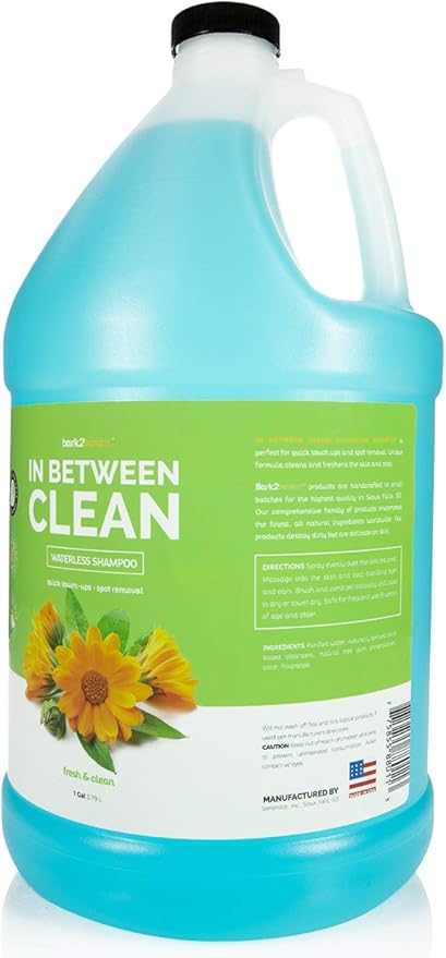 Bark2Basics in Between Clean Waterless Dog Shampoo, 1 Gallon | All Natural Ingredients, Unique Formula Cleans and Freshens, Great for Spot Removal and Touch Ups, Fresh and Clean Scent