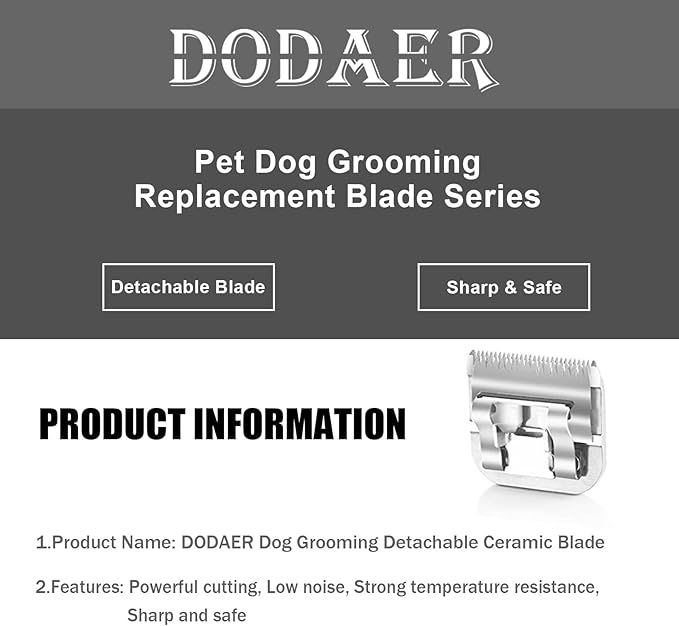 Size 40/10/7F/5F/4F Detachable Pet Dog Grooming Clipper Ceramic Blades Set,Compatible with Andis,Oster A5,Wahl KM10 Series Clippers,Cut Length 1/100"(0.25mm) to 3/8"(9.5mm),5 Pack