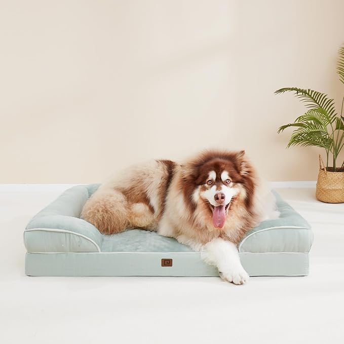 EHEYCIGA Orthopedic XL Dog Beds, Waterproof Memory Foam Dog Bed for Extra Large Dogs, Non-Slip Bottom and Egg-Crate Foam Big Dog Couch Bed with Washable Removable Cover, Sage Green