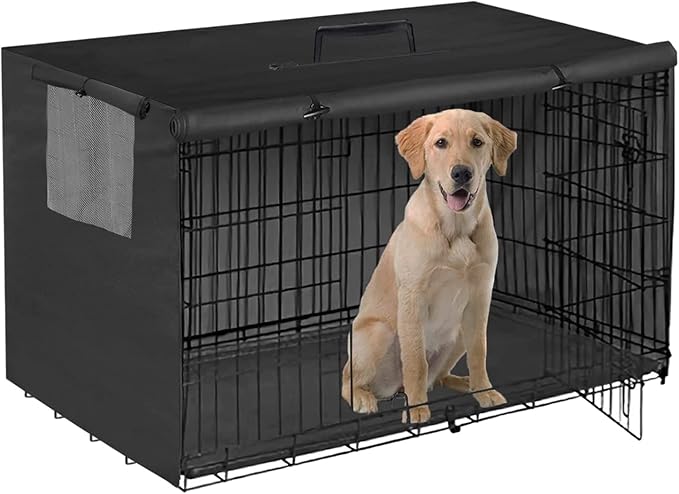 42 Inch Wire Dog Crate Cover,Durable Windproof Privacy Polyester Pet Kennel Covers,Breathable Blackout Cover for 1/2/3 Door Dog Cage. (42" L x 28" W x 30" H,Black)