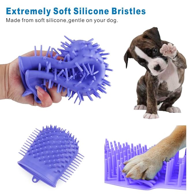 Idepet Dog Paw Cleaner Cup with Towel Pet Foot Washer Protable Dogs Cleaning Brush for Puppy Cats Massage Grooming Dirty Claws (Purple)