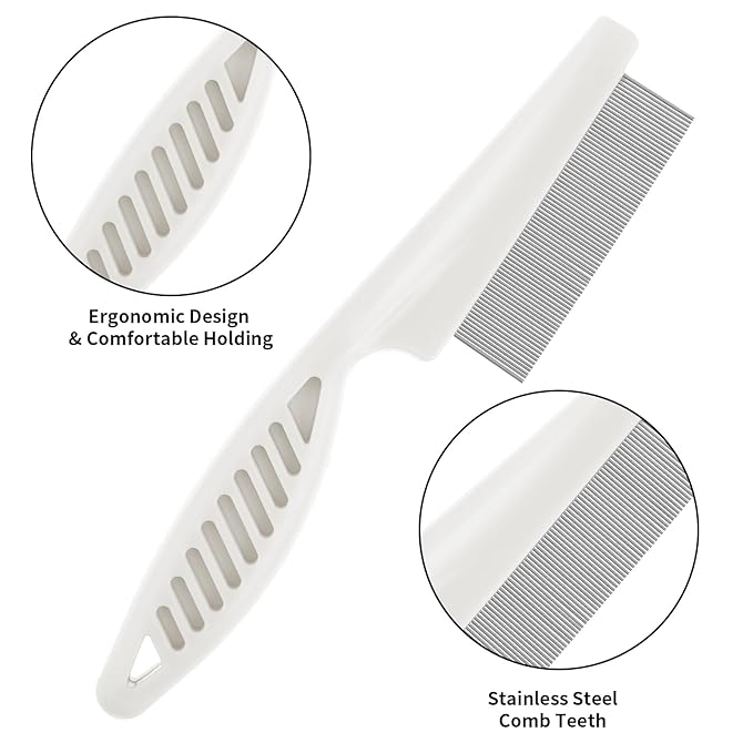 Pet Hair Comb Tear Stain Removal,2 Pack Multifunctional Pets Grooming Comb Kit 2 in 1 Dog Combs Stainless Grooming Massage Dual-Sided Comb for Knots Crust Floating Hair Tangle Fleas(White)