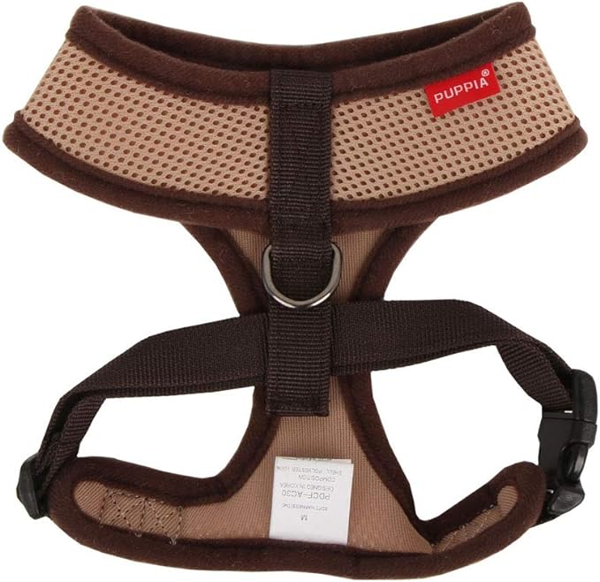 Puppia Soft Dog Harness No Choke Over-The-Head Triple Layered Breathable Mesh Adjustable Chest Belt and Quick-Release Buckle, Beige, Small