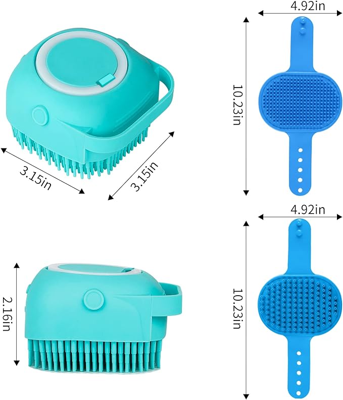 Comotech 3PCS Dog Bath Brush | Dog Shampoo Brush | Dog Scrubber for Bath | Dog Bath Brush Scrubber | Dog Shower/Washing Brush with Adjustable Ring Handle for Short & Long Hair (Blue Blue Blue)