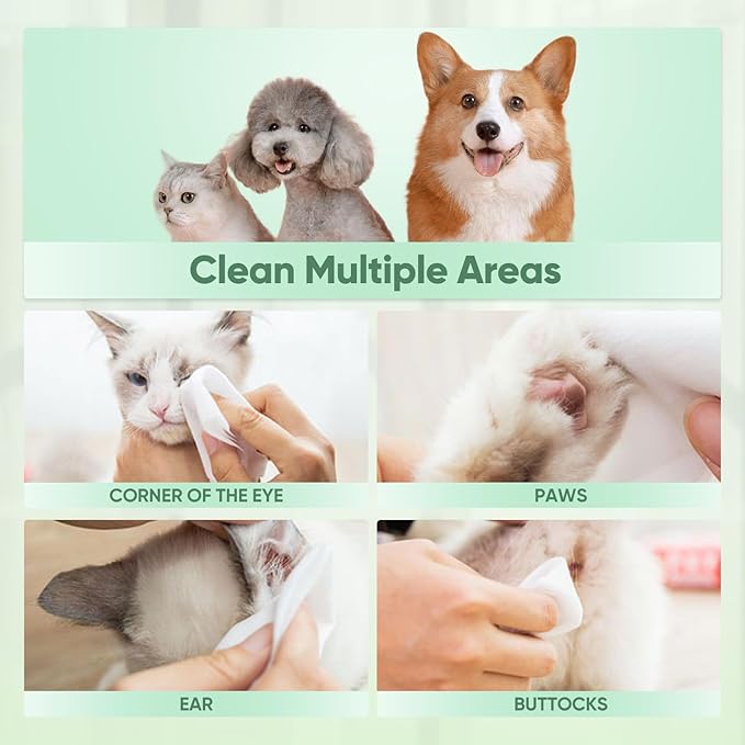 Natural Pet Grooming Wipes, 100 Fresh Counts, Extra Moist & Thick for Dogs & Cats, Puppies & Kittens