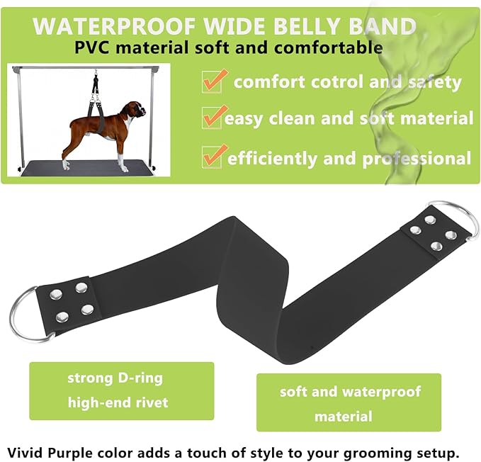 Pet Dog Grooming Belly Straps - Pet Dog Grooming Loops Black Groomer Belly Support Band Wide Waterproof Strong PVC Belly Loop Grooming Restraint for Pet Bathing Grooming (Black-Short)