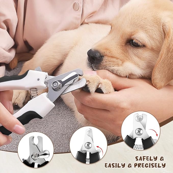 Self-Cleaning Slicker Brush, 5PCS Dog Grooming Kit, Double Sided Undercoat Rake Shedding Comb Pet Hair Remover for Cats & Dogs, Pet Nail Clipper with Nail File, Dog Bath Brush (White, 5PCS)