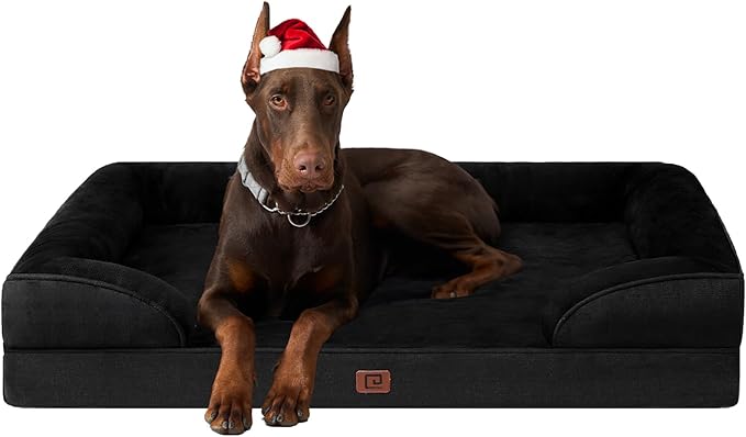 EHEYCIGA Orthopedic Dog Beds for Extra Large Dogs, Waterproof Memory Foam XXL Dog Bed with Sides, Non-Slip Bottom and Egg-Crate Foam Big Dog Couch Bed with Washable Removable Cover, Black