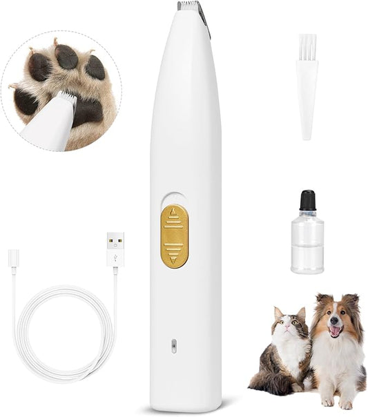 Dog Clippers for Grooming, Dog Paw Trimmer, Pet Paw Trimmer, Mini Trimmer for Dogs, Rechargeable, Low Noise for Trimming Dog Cat Hair Around Paws, Eyes, Ears, Face, Rump (White)