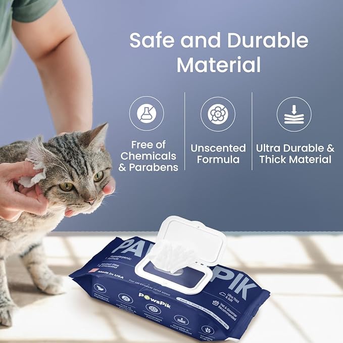 Made in USA Premium Pet Wipes with All Natural Ingredients for Dogs & Cats, Body, Ears, Face, Butt & Paws - 8x8 Inch Large - Unscented, Ultra Thick, Hypoallergenic & Alcohol-Free (1 Pack (100 pcs))