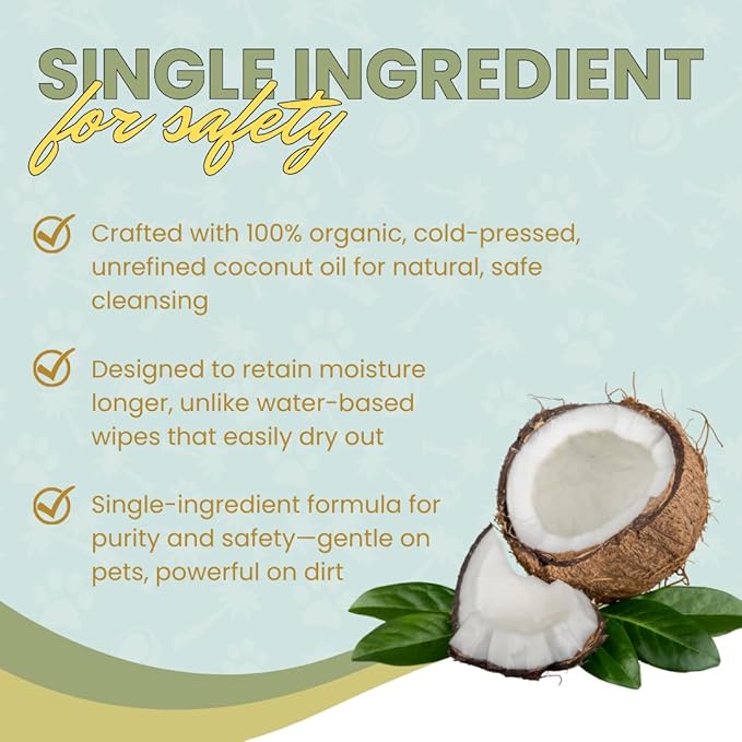 Dog Teeth Cleaning Wipes Ear Nose Paws Fur Cleaner Pure Coconut Oil