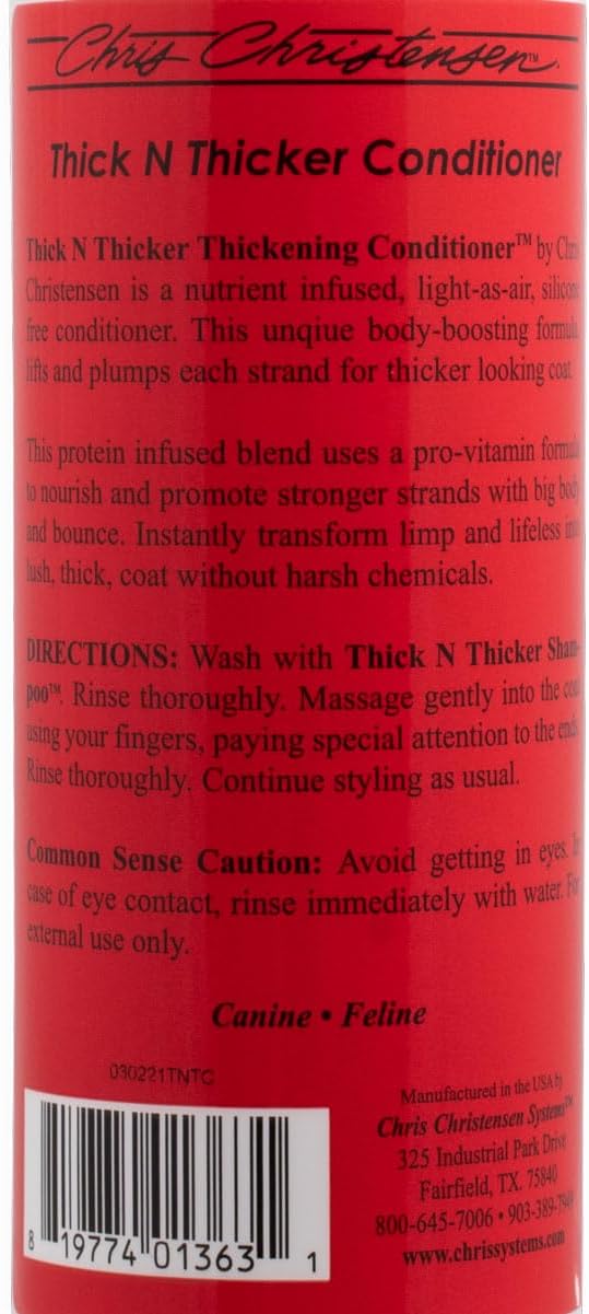 Chris Christensen Thick N Thicker Response Foaming Protein Dog Conditioner, Locks in Thickness & Adds 400x The Volume, Pro-Vitamin Formula, All Coat Types, Made in USA, 16 oz