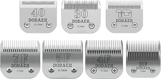 Detachable Pet Dog Grooming Blades of Stainless Steel,Compatible with Andis,Oster-A5,Wahl KM-10 Series,Size 10/30/40/7F/5F/4F/3F,7 Count