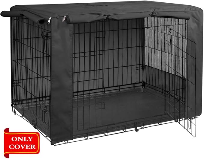 HiCaptain Dog Crate Cover for 48 Inches Wire Crates, Heavy-Duty Polyester Indoor Dog Kennel Cover Universal Fit for 1 2 Doors Standard Metal Dog Cage (Black)