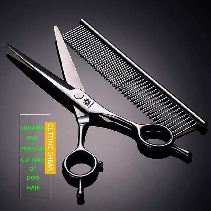 Dream Reach Dog Grooming Scissors - 7'' Professional Pet Cat Hair Scissors Set - Best Cutting & Curved & Thinning Shear Scissors & Grooming Comb Kit for Small Large Dogs Cats Pets