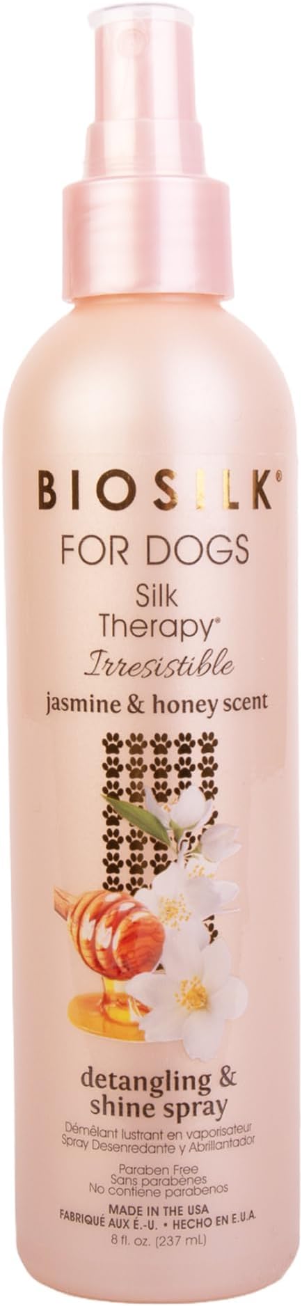 BioSilk for Dogs Silk Therapy Irresistible Detangling and Shine Spray, Scented, Jasmine and Honey Scent, Paraben Free, Made in The USA, 8 FL Ounces