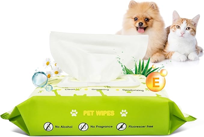 Petux Pet Wipes for Dogs and Cats, Unscented Dog Wipes Cleaning Deodorizing with Aloe Vera & Vitamin E, Soft Skin-Friendly Cat Wipes for Paws, Body, Bum, Fur and Face, 80 Count