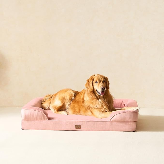 EHEYCIGA Orthopedic Dog Beds for Extra Large Dogs, Waterproof Memory Foam XXL Dog Bed with Sides, Non-Slip Bottom and Egg-Crate Foam Big Dog Couch Bed with Washable Removable Cover, Dusty Pink