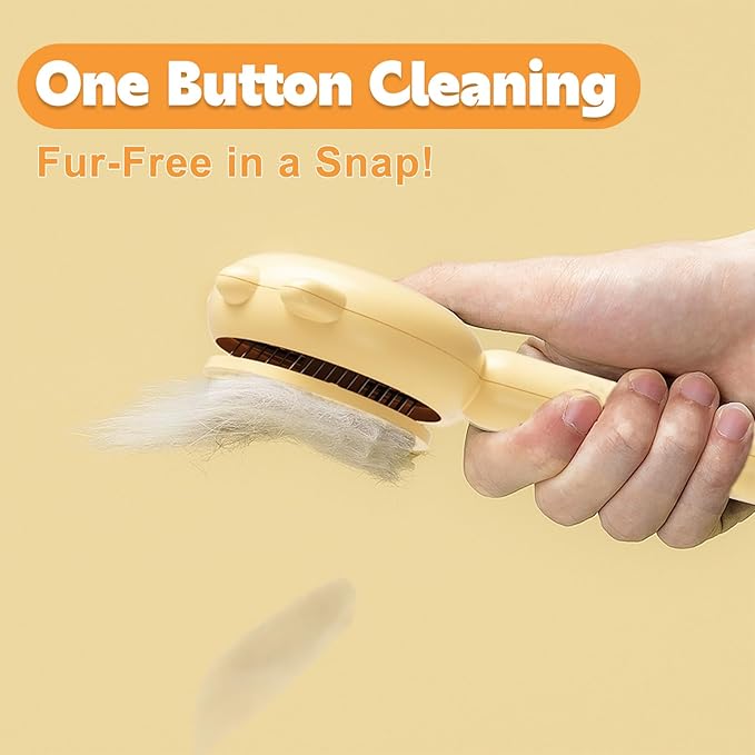 Paw Cat Brush with Release Button, Self Cleaning Cat Brush for Shedding, Cat Hair Brush for Grooming Long and Short Haired Cats Dogs (Yellow)